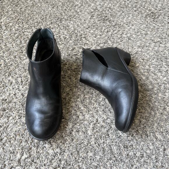 Dansko Boots Bonita Cutout Clog Ankle 40 US 9.5-10 Black Leather Block Heel Zip - Picture 1 of 10